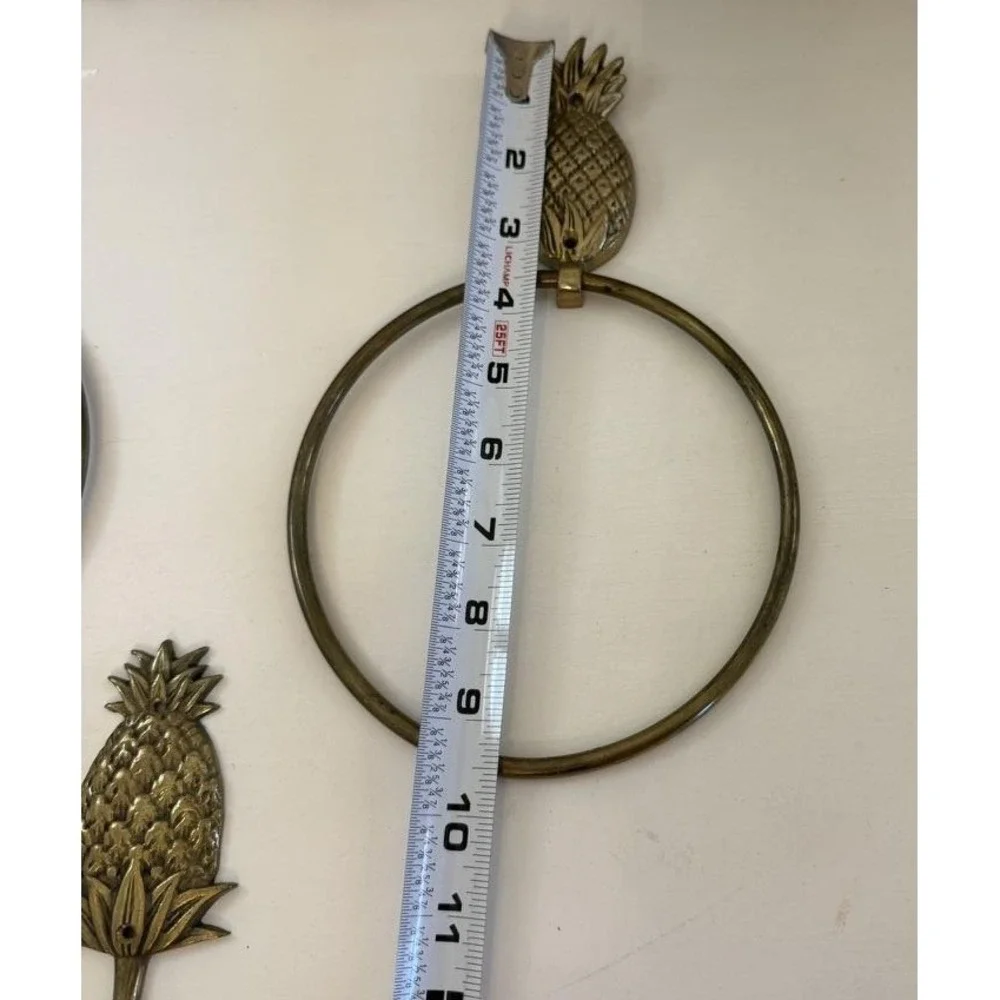 Brass Pineapple Towel‎ Rings Wall Hook Tropical Bath Decor Set Of 3 Taiwan